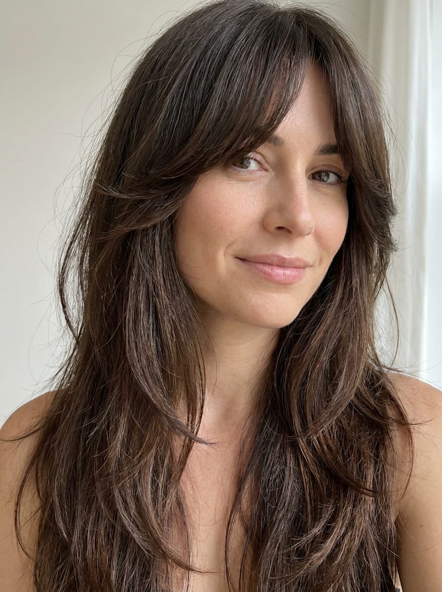 Lange Haare mit langem Face-Framing Pony - Lange Haare mit Pony